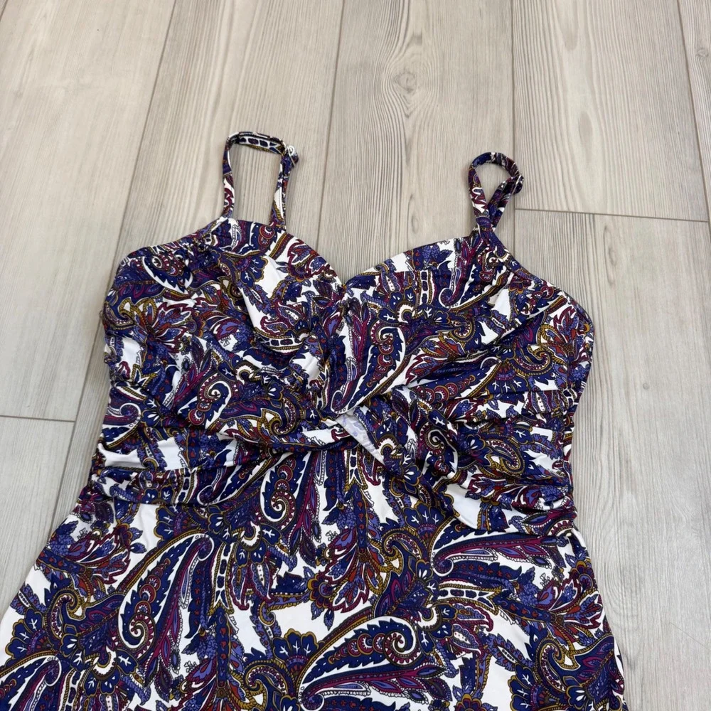 Lands End Paisley Tankini Top Blue Burgundy Twisted Sweetheart Swimwear 18W